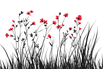 Floral Elegance: Delicate red flowers and slender grass blades dance against a clean background, creating a minimalist yet captivating floral design. 