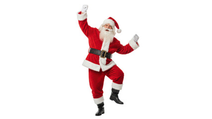Happy Santa Claus Dancing in Traditional Red Suit Isolated on White Background