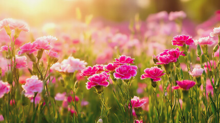 Obraz premium watercolor painting of Carnation colorful flower in the field. Photo toned style Instagram filters. Nature background.