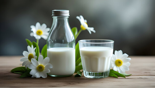 jug of milk and glass of milk - Powered by Adobe