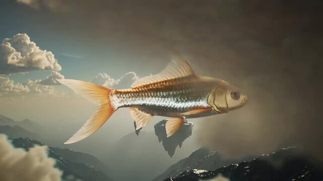 Golden fish swimming in the air &mdash; surreal fantasy aesthetic concept