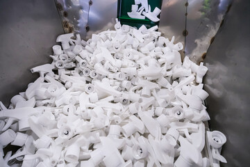 The production process of plastic spray bottles intended for household chemicals.