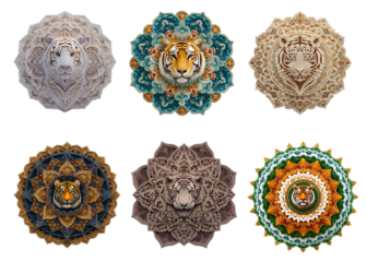 Set, collage. Mandala. Tiger. Geometric composition on a neutral transparent background. India. For designers, marketers, IT professionals. Popular image, illustration.