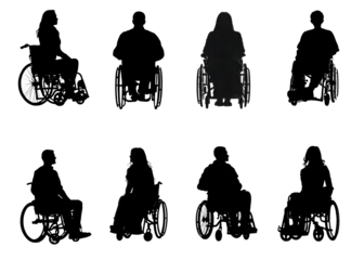 Set, collage. Silhouette of an inclusive person on a neutral white transparent background. Time, society, health, medicine, relationships, disability. Popular image, illustration.