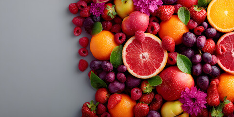 Organic food background and Copy space. Food photography different fruits and vegetables isolated white background. High resolution product : Generative AI