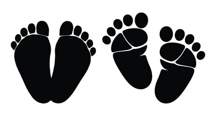 Set of four newborn baby footprints vector silhouette showing adult soles and infant feet prints symbol of parenthood