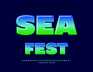 Vector Glossy logo Sea Fest. Bold Unique Font. Colorful Gradient Alphabet Letters and Numbers set.