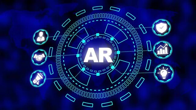 Augmented Reality AR Technology Network with Global Map and Icons digital virtual reality