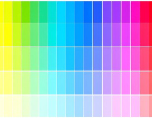 A gradient color chart with multiple vertical columns and horizontal rows showcasing vibrant hues