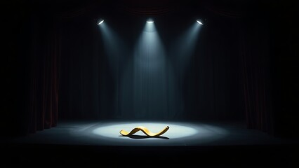 vaudeville. Empty stage with a single spotlight illuminating a prop on the floor. event programs, museum guides, designed for cultural heritage projects and event programs, supports education.