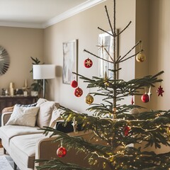 christmas tree with candles and decorations.
