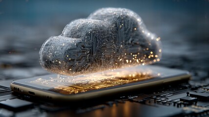 Cloud Computing Technology Concept with Digital Circuit Cloud Over Smartphone