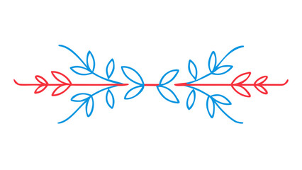 Simple floral divider in blue and red tones on white background