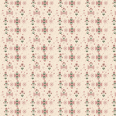 Kawaii Cute Floral Pattern with Pink Hearts Bows Daisies Seamless