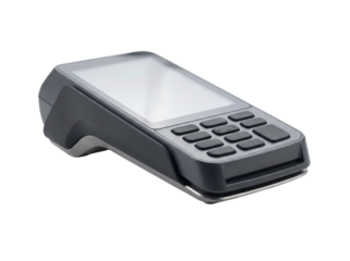 Digital payment terminal shown with premium clarity and balanced lighting, presented as a clean product asset isolated on white and transparent background, PNG