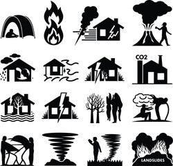 Fototapeta na wymiar Icons representing natural disasters and emergency situations symbol