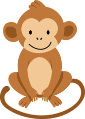 Cute Sitting Monkey Cartoon Illustration for Kids