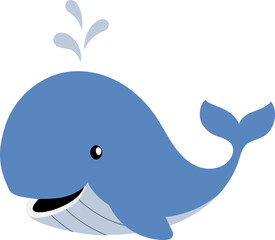 Smiling Blue Whale Cartoon with Water Splash for Kids