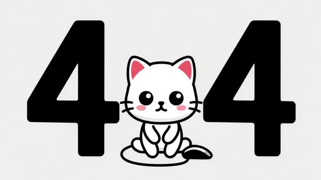 Cute 404 Error Page Design with White Cartoon Cat Illustration
