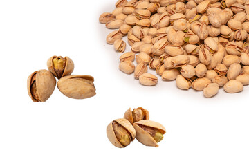 Tasty pistachios isolated on a white background.