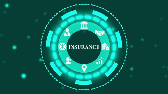 Insurance and Protection Concept with Digital HUD Interface,Futuristic Insurance Policy Dashboard Animation,Online Insurance and Finance Technology Background