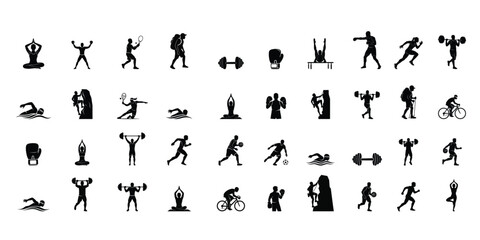 Sport and Fitness Icon Set  Silhouette Exercise and Training Illustrations