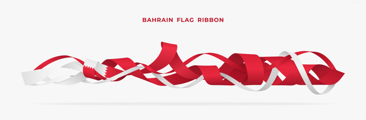 Wavy red and white ribbons intertwined on transparent background. Perfect for Bahrain Independence Day