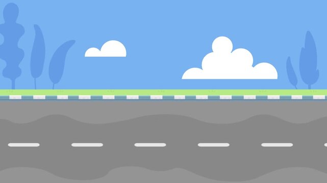 Cartoon Road with Dashed Lines and Trees street asphalt