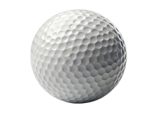 A crisp white golf ball with visible dimples is perfectly isolated on a transparent background. This detailed png image is ready for any design.