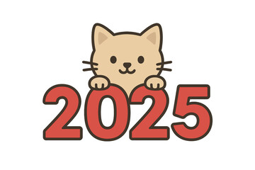 The kitten calmly stands behind the inscription of the numbers for the upcoming year