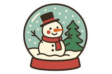 A merry snowman inside a magical Christmas snow globe