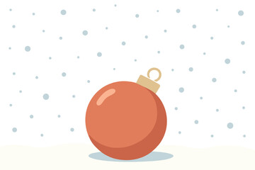 A glass bauble rests on the snow while snowflakes fall and lights shift in the background, looping for one minute
