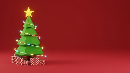 Low Poly Christmas Tree with Gifts and Lights photo