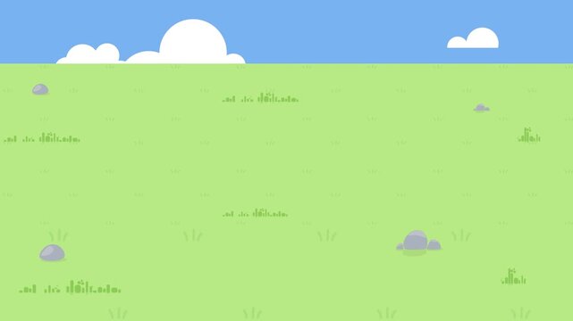 Green Grassy Field with Rocks and Clouds meadow lawn