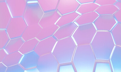 Abstract vibrant pink and blue glowing hexagonal grid surface