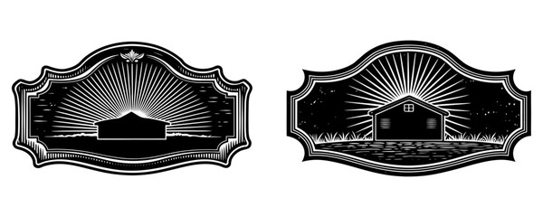 Vintage blank metal plaque with scratched surface, farmhouse décor setting, sunlight glow.