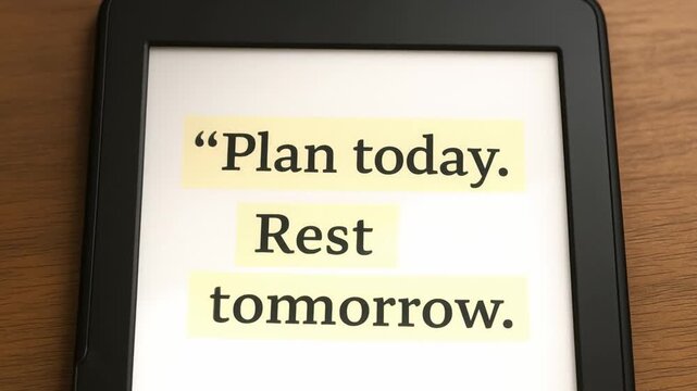 sustainable retirement plan concept. Motivational quote displayed on an e-reader device.