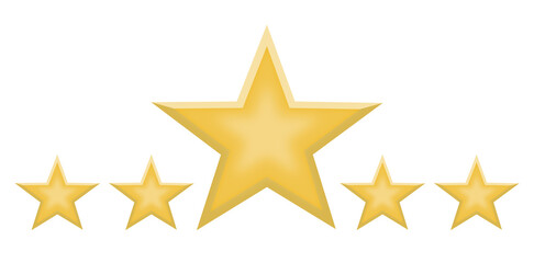Five golden stars represent a five-star rating on a transparent background
