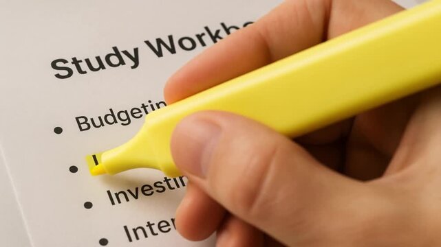 sustainable retirement plan concept. Study workbook page with highlighted financial terms.