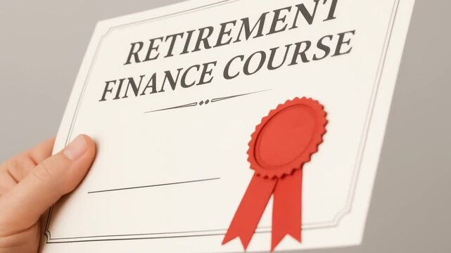 sustainable retirement plan concept. Certificate for a retirement finance course held in a hand.