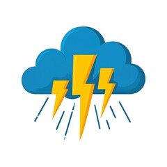 A graphic of a dark blue cloud with yellow lightning bolts and falling rain
