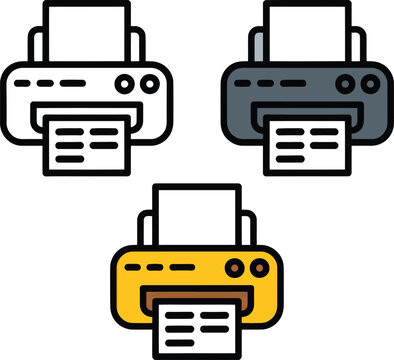 Printer Icons Set &ndash; Outline, Solid and Colored Office Printing Machine Symbols