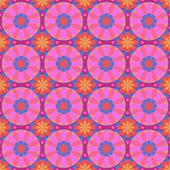 thai art pattern,pink,orange curves ,painted create to flowershape, leaves,ribbons, blue background in geometric patterns as sarong,fabric,tile,printed fabric,batik,tablecloth patterns.