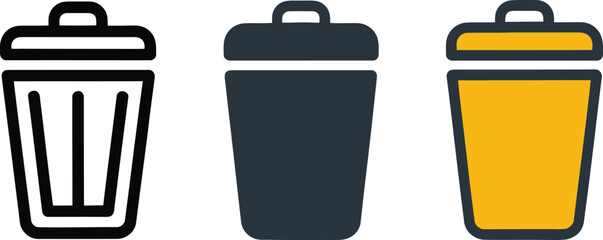 Trash Bin Icons Set – Outline, Solid and Colored Waste Container Symbols