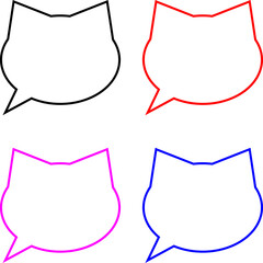 猫の顔型のシンプルでかわいい吹き出しセット_黒、赤、ピンク、青