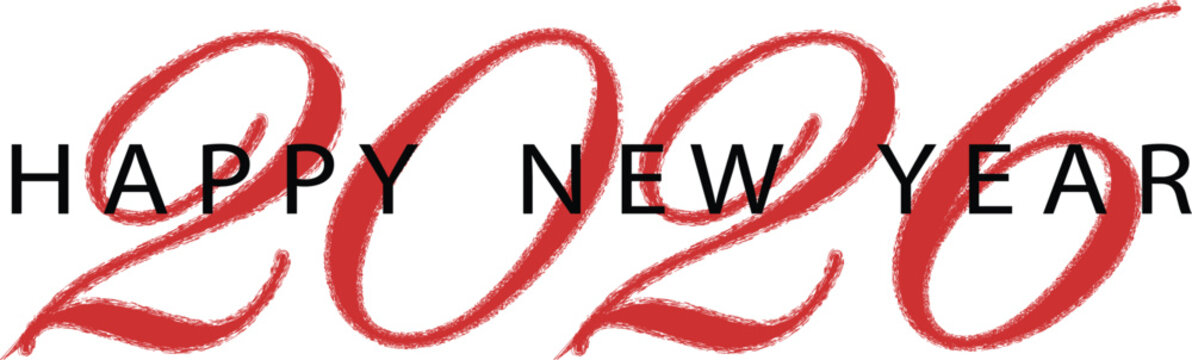 Happy New Year 2026 Vector Typography Design with Elegant Red Calligraphy