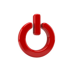 Bold red power button symbol isolated on white background