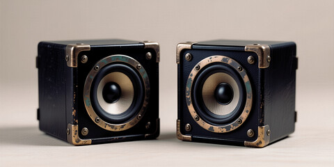 Coppia di diffusori acustici compatti consumati dal tempo