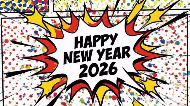 Comic Book New Year 2026 Opener with City Fireworks and Glitter Particle Transition