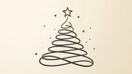 Minimal spiral christmas tree illustration with stars on light background
